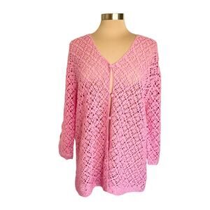 St Johns Bay Pink Crochet Cardigan Size 1X Cotton Feminine Soft Girl Cottagecore